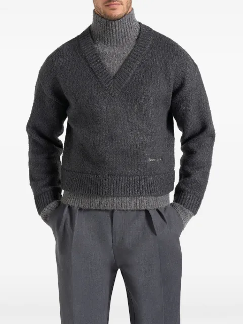 Manière De Voir Jacques in charcoal double-layer wool-blend V-neck knit jumper