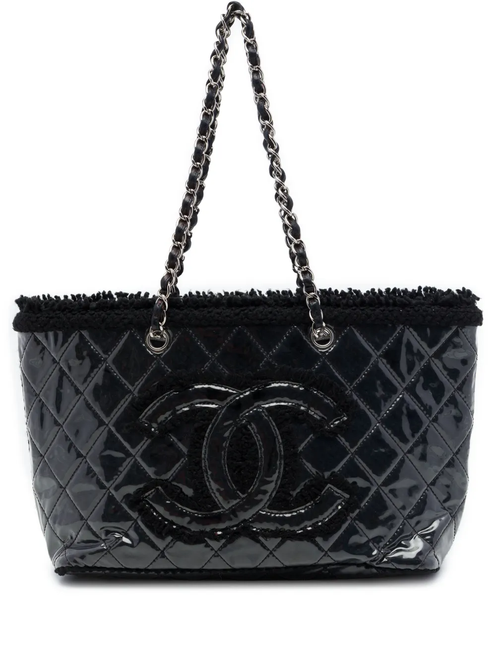 CHANEL Pre-Owned 2009-2010 Small Quilted Tweed and PVC Funny tote bag - Black
