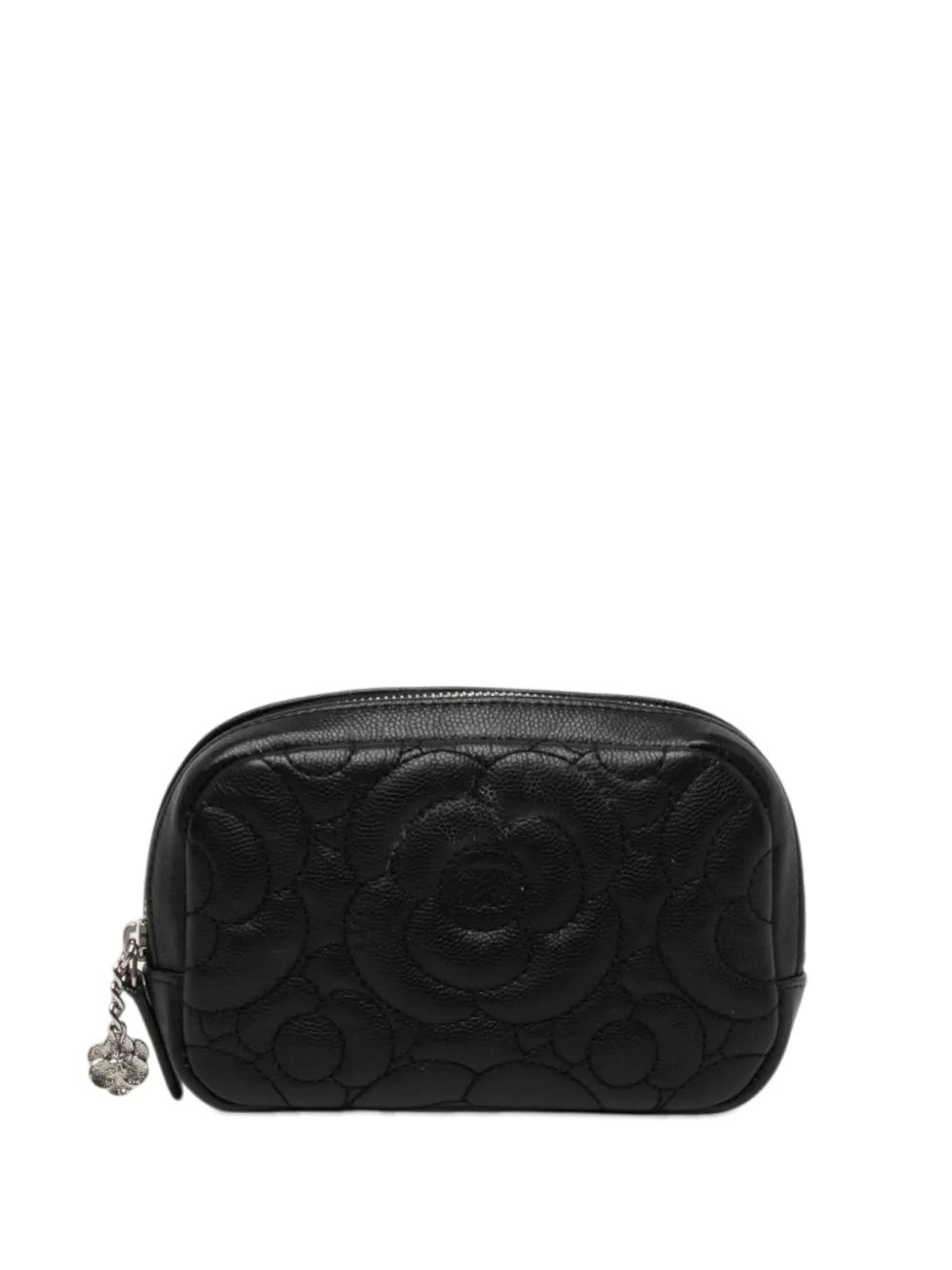 CHANEL Pre-Owned 2017-2018 CC Quilted Caviar Camellia pouch - Schwarz