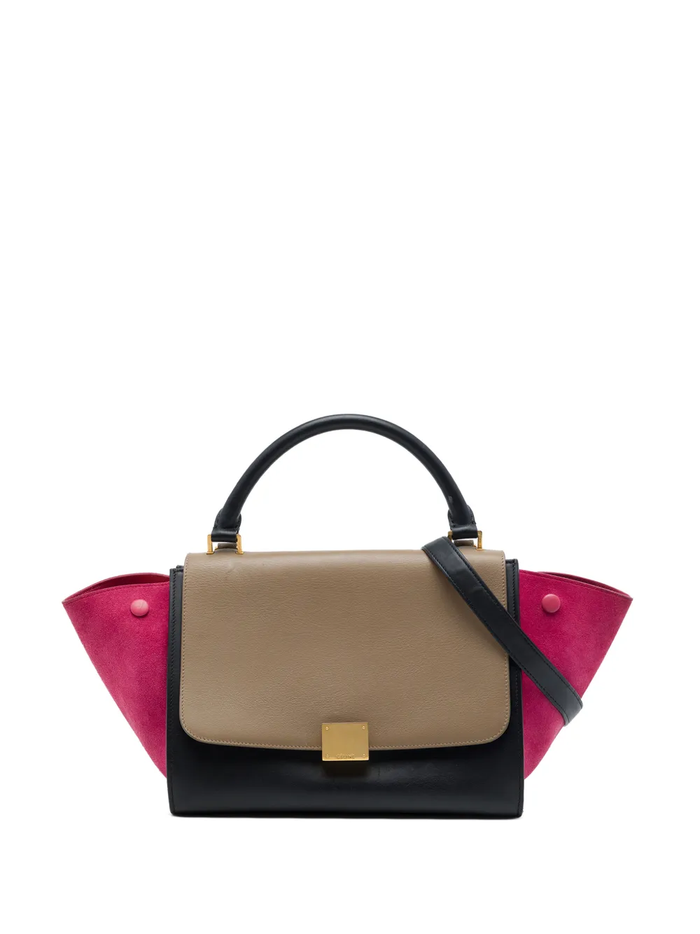 Celine Pre-Owned 2014 Small Tricolor Calfskin and Suede Trapeze satchel - Schwarz