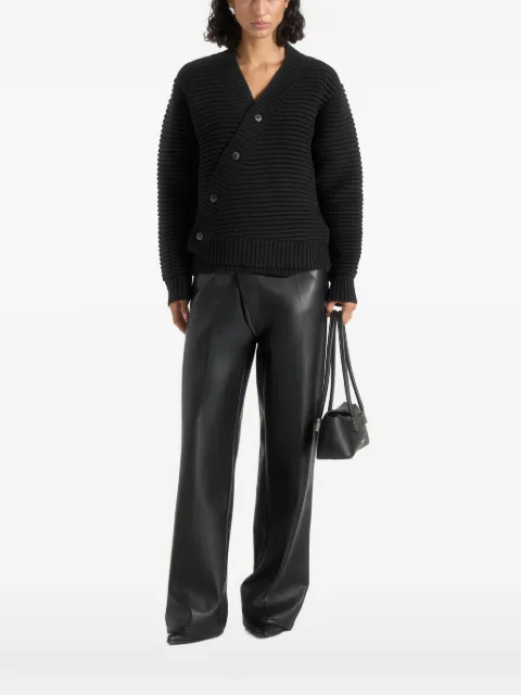 Manière De Voir Dani in black asymmetric brushed wool-blend rib knit cardigan