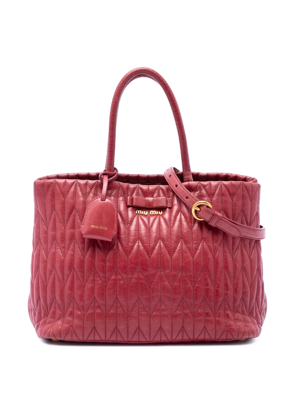 Miu Miu Pre-Owned 2010-2026 Medium Matelasse Vitello Shine Double Handle Tote satchel - Rosso