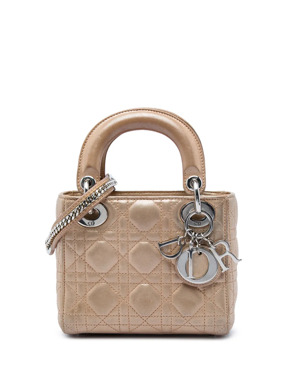 Christian Dior Pre-Owned 2015 Mini Iridescent Lambskin Cannage Lady Dior satchel - Neutrals