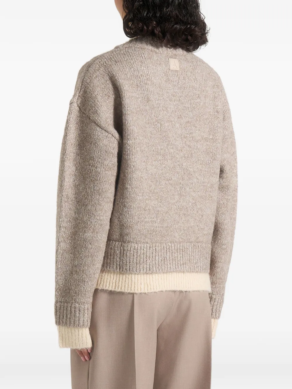 Manière De Voir Jacques in taupe double-layer wool-blend V-neck knit jumper Bruin