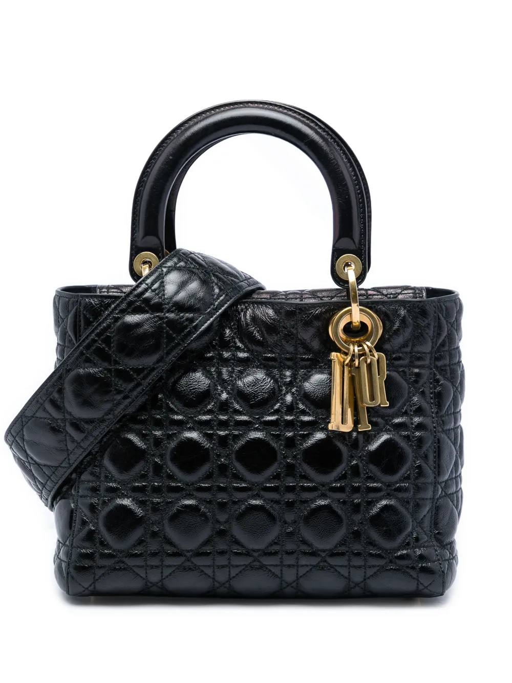 Christian Dior Pre-Owned 2017 Medium Crinkled Patent Cannage Supple Lady Dior satchel - Schwarz