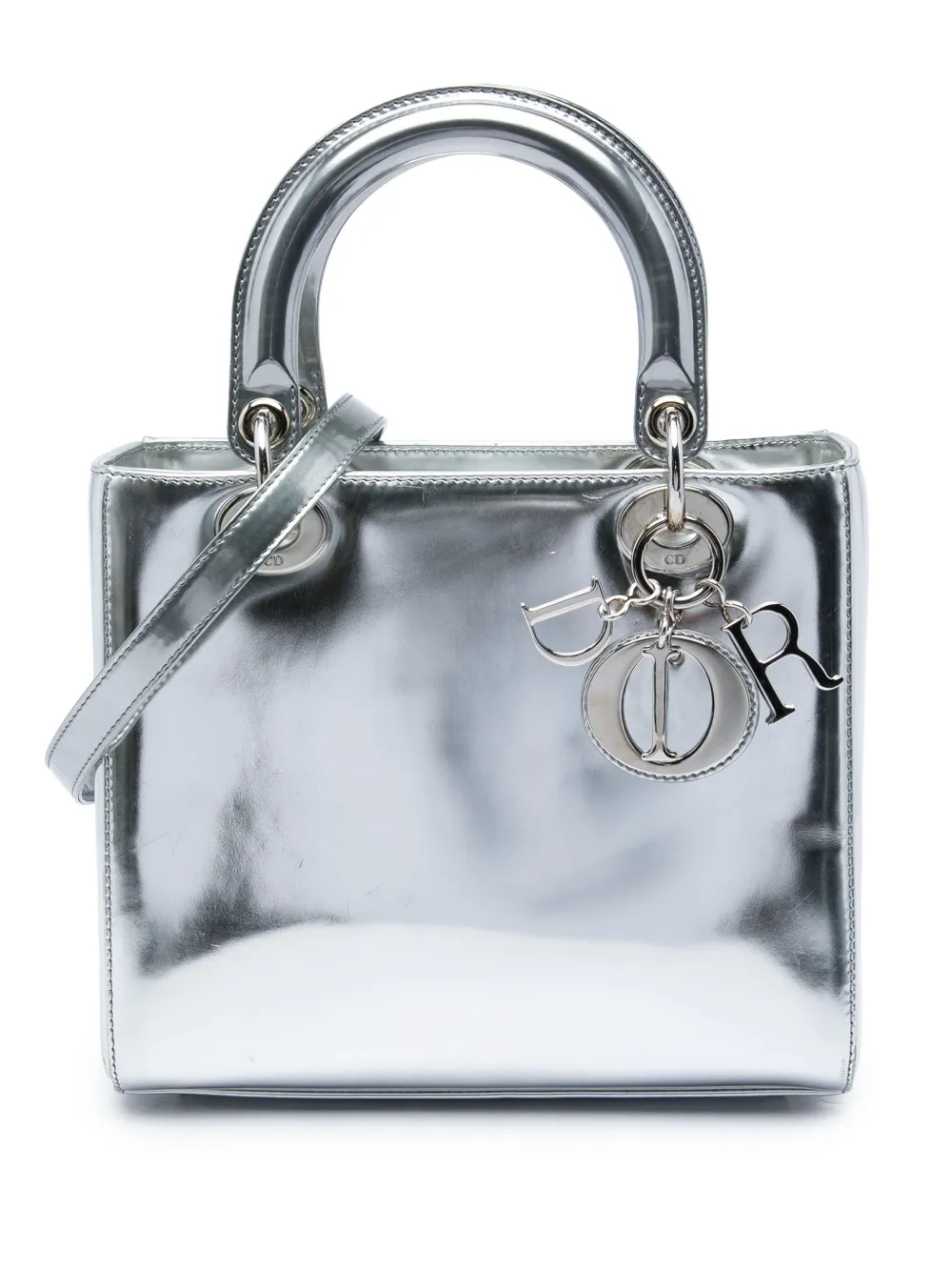 Christian Dior Pre-Owned 2014 Medium Metallic Patent Lady Dior satchel - Silver