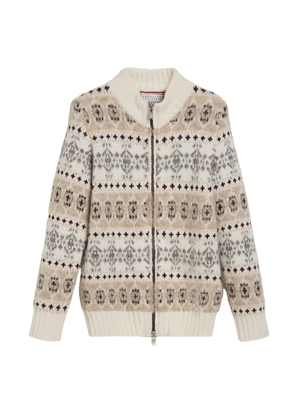 Brunello Cucinelli Kids Cardigan in cashmere a maglia jacquard - Toni neutri