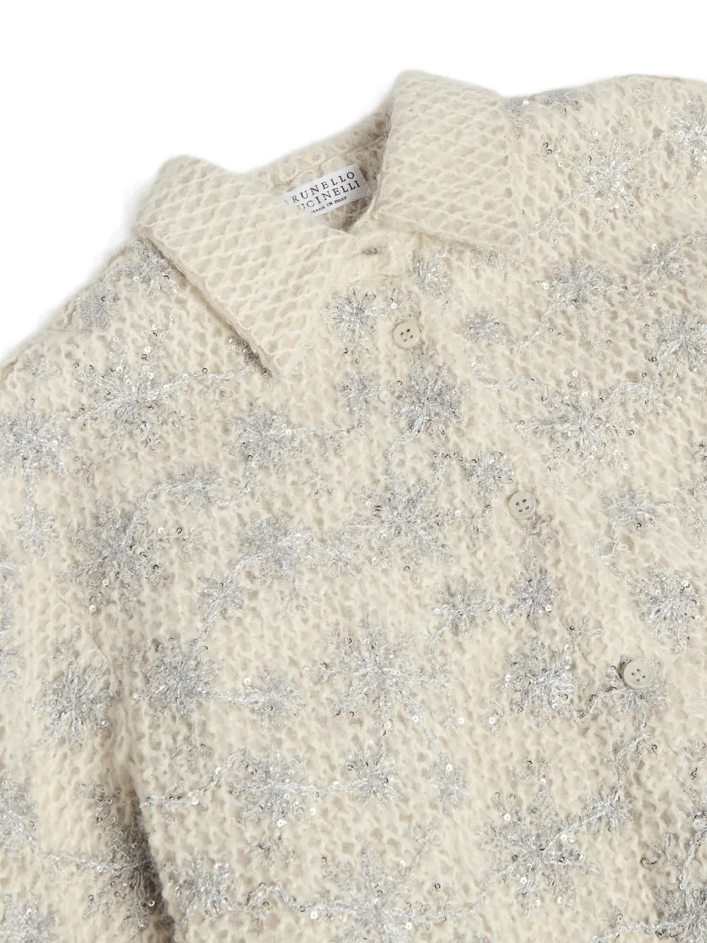 Brunello Cucinelli Kids Vest verfraaid met pailletten en geborduurde sneeuwvlok Beige