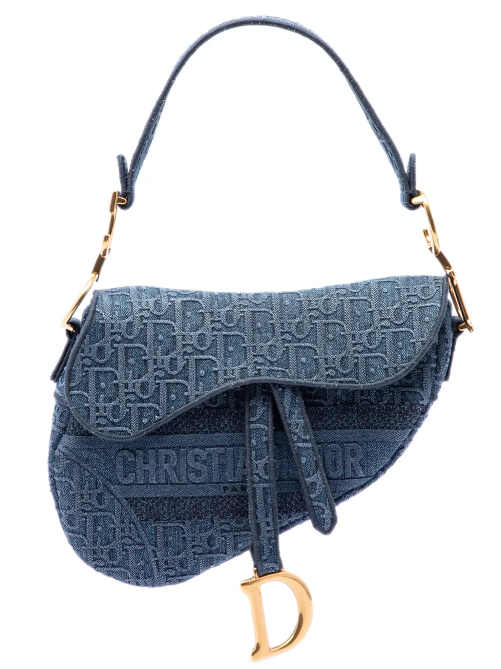 Christian Dior Pre-Owned 2019 Oblique Embroidered Denim Saddle Bag shoulder bag - Blau
