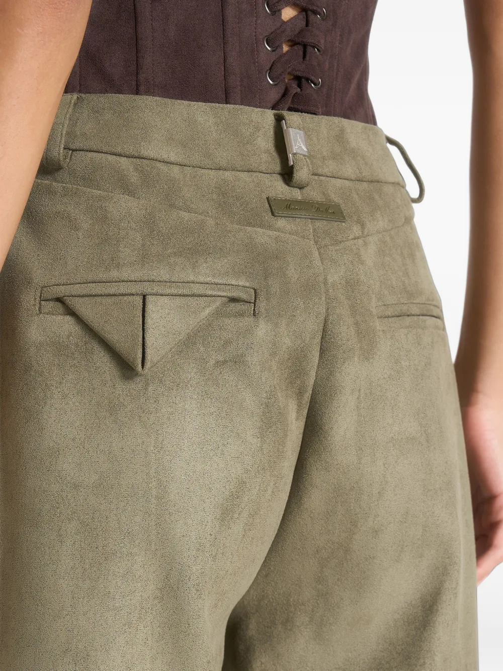 Manière De Voir Solene in dark sage suede wide-leg pleated trousers Groen