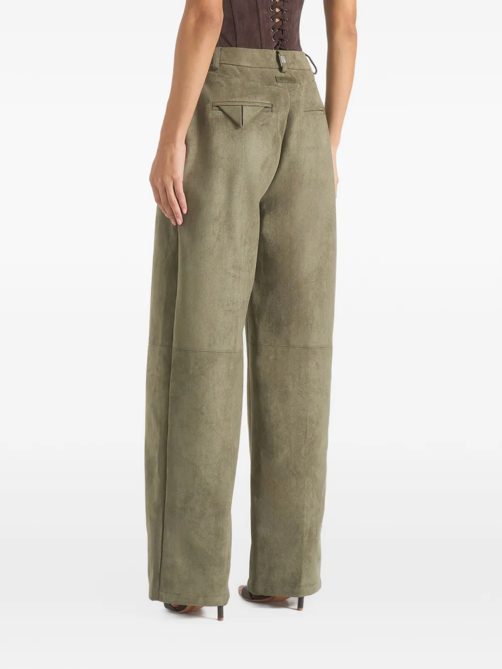 Manière De Voir Solene in dark sage suede wide-leg pleated trousers Groen