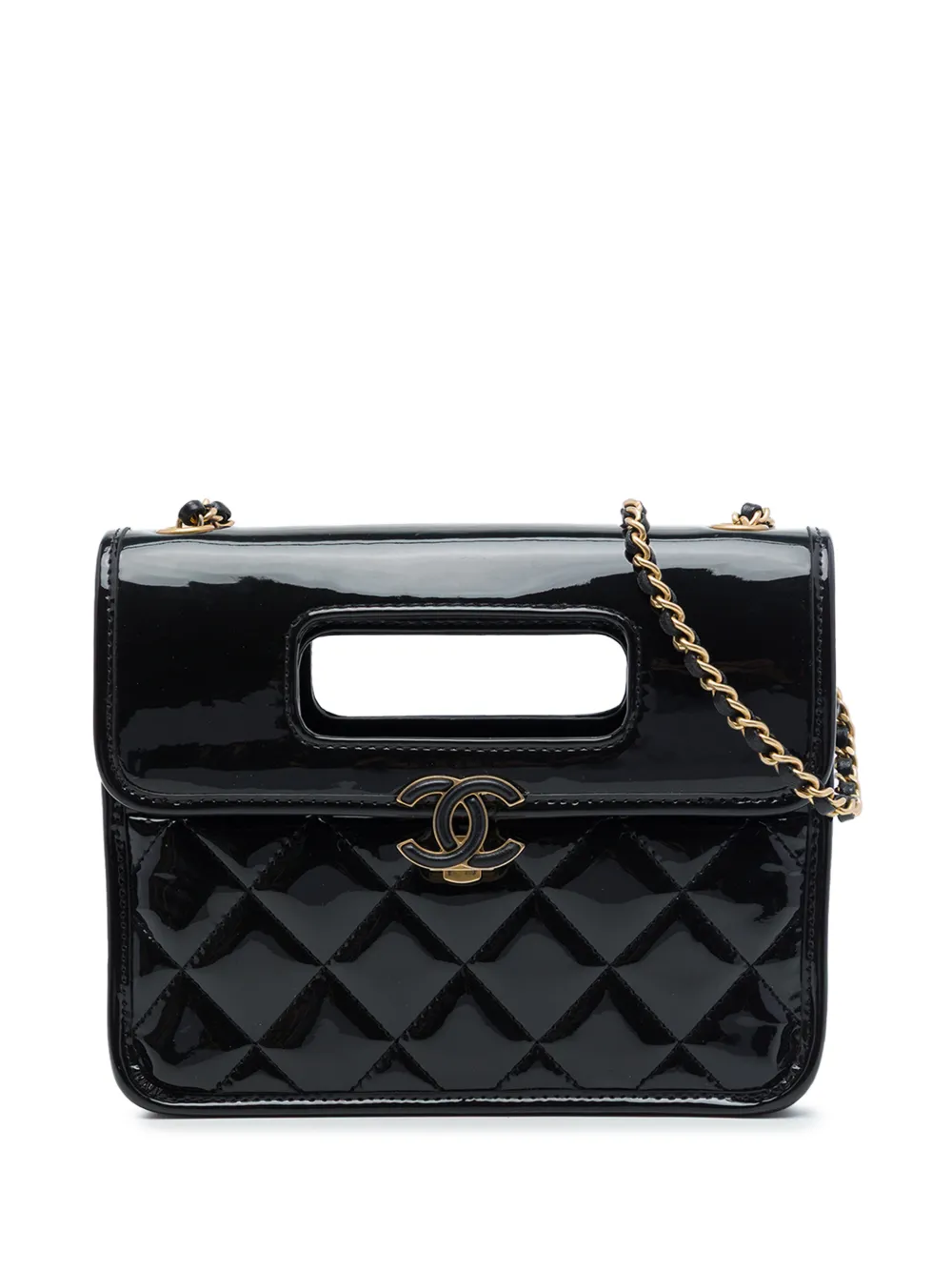 CHANEL Pre-Owned 2021-2026 Mini Quilted Patent Graphic Catch Flap satchel - Schwarz