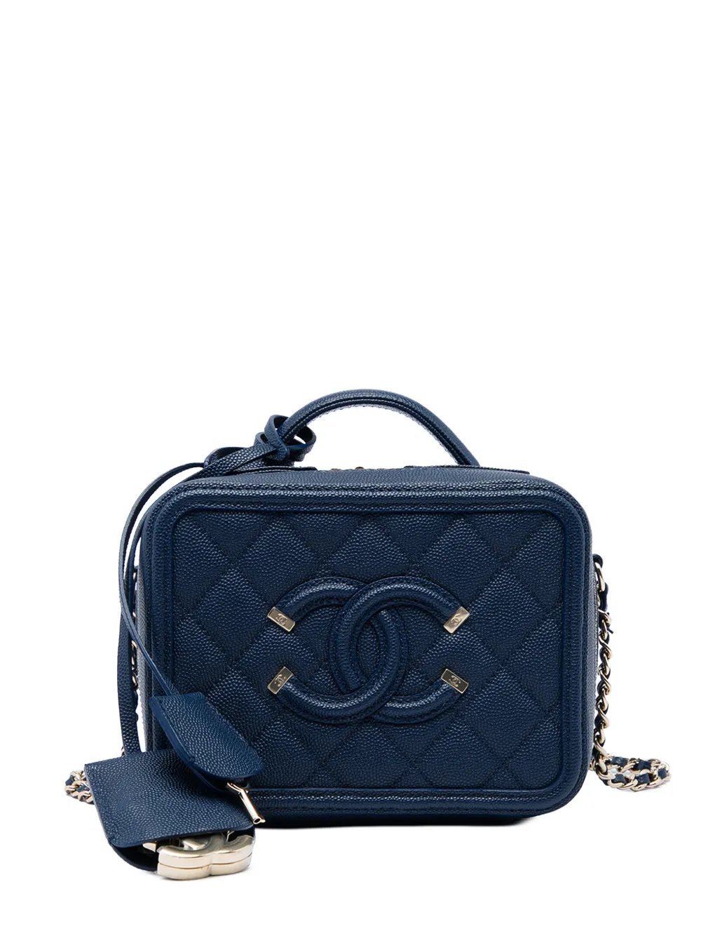 CHANEL Pre-Owned 2019 Small Caviar CC Filigree Vanity Case satchel - Blau