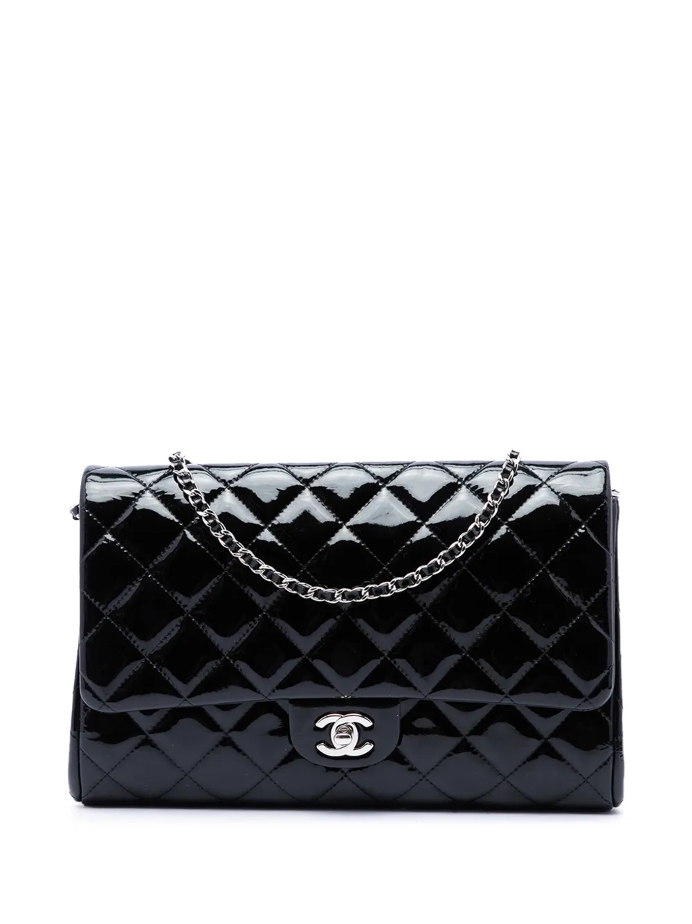 CHANEL Pre-Owned 2014 CC Quilted Patent Flap Clutch with Chain shoulder bag - Black