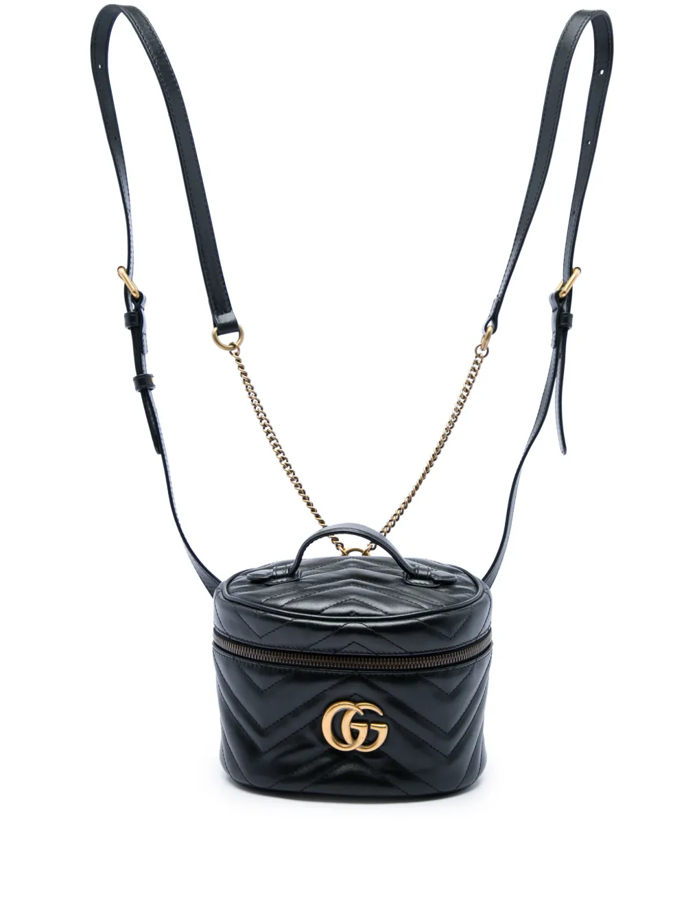 Pre-owned Gucci 2000-2015 Mini Gg Marmont Matelasse Calfskin Round Backpack In Black
