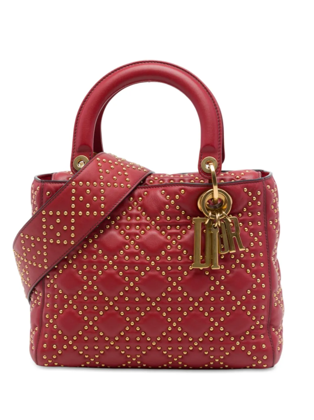 Christian Dior Pre-Owned 2017 Medium Lambskin Cannage Studded Supple Lady Dior satchel - Red