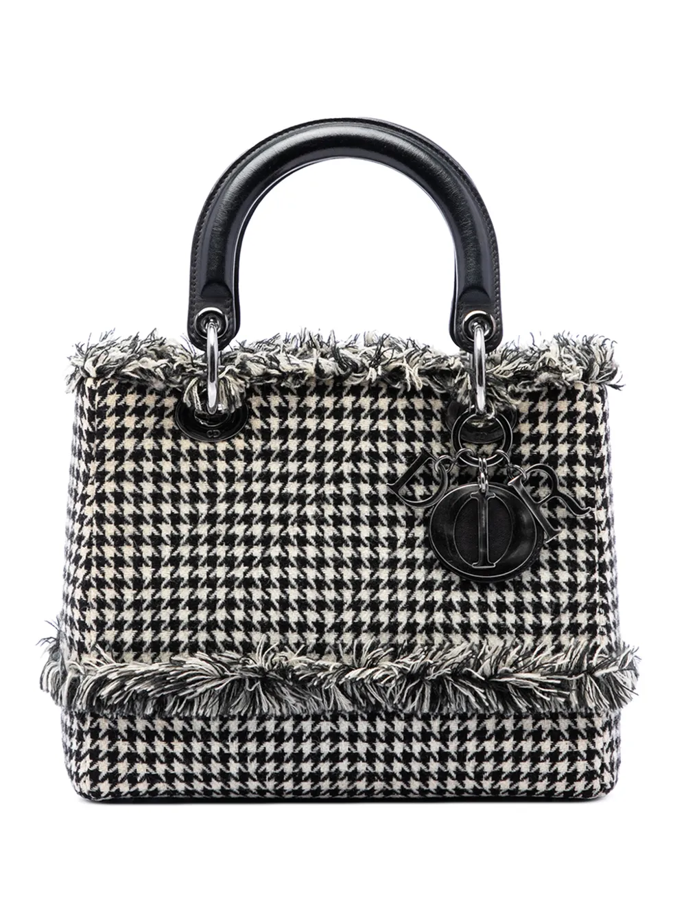 Christian Dior Pre-Owned 2013 Medium Tweed Fringe Houndstooth Lady Dior satchel - Schwarz