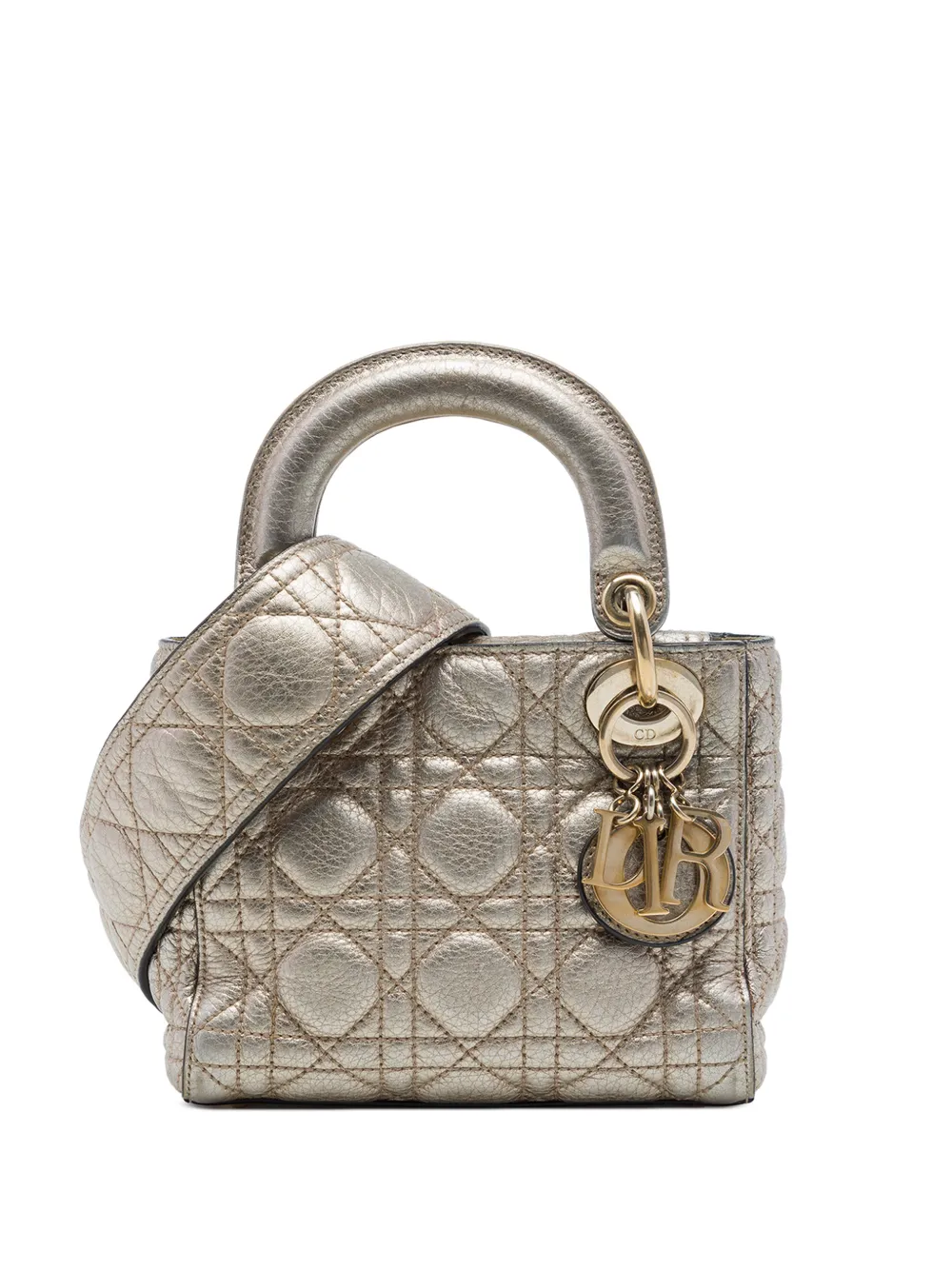 Christian Dior Pre-Owned 2017 Mini Metallic Calfskin Cannage Supple Lady Dior satchel - Gold