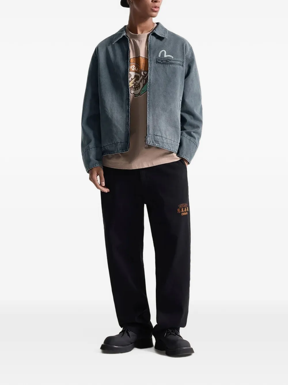 EVISU Seagull-print rose-embroidered jacket Grijs