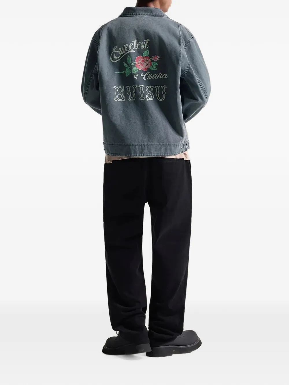 EVISU Seagull-print rose-embroidered jacket Grijs