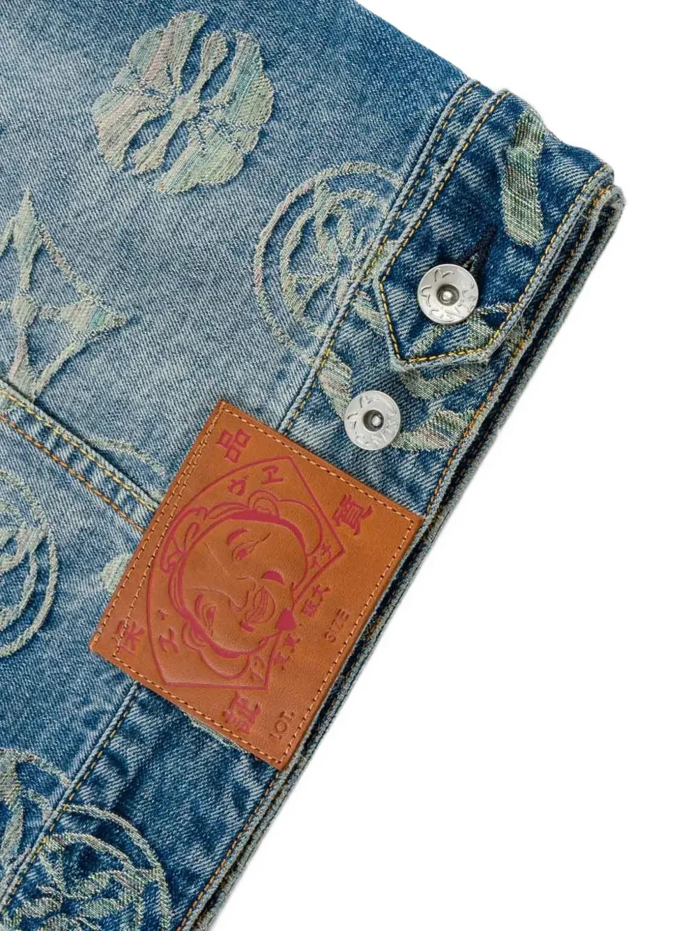 EVISU monogram-jacquard denim jacket Blauw
