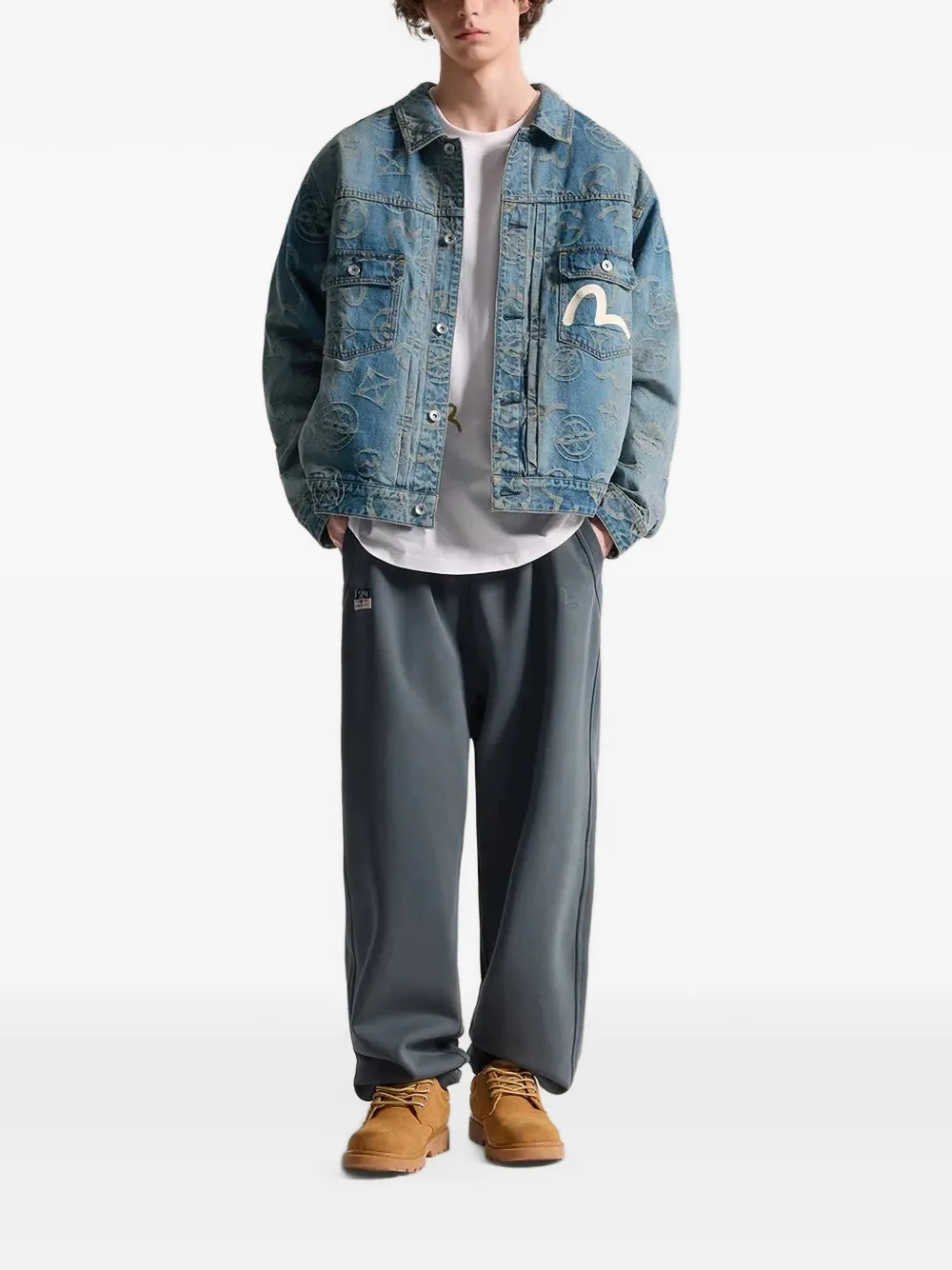 EVISU monogram-jacquard denim jacket Blauw