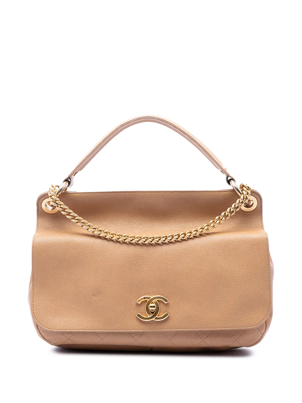 CHANEL Pre-Owned 2016-2017 CC Stitched Caviar Turnlock Top Handle Flap satchel - Neutrals