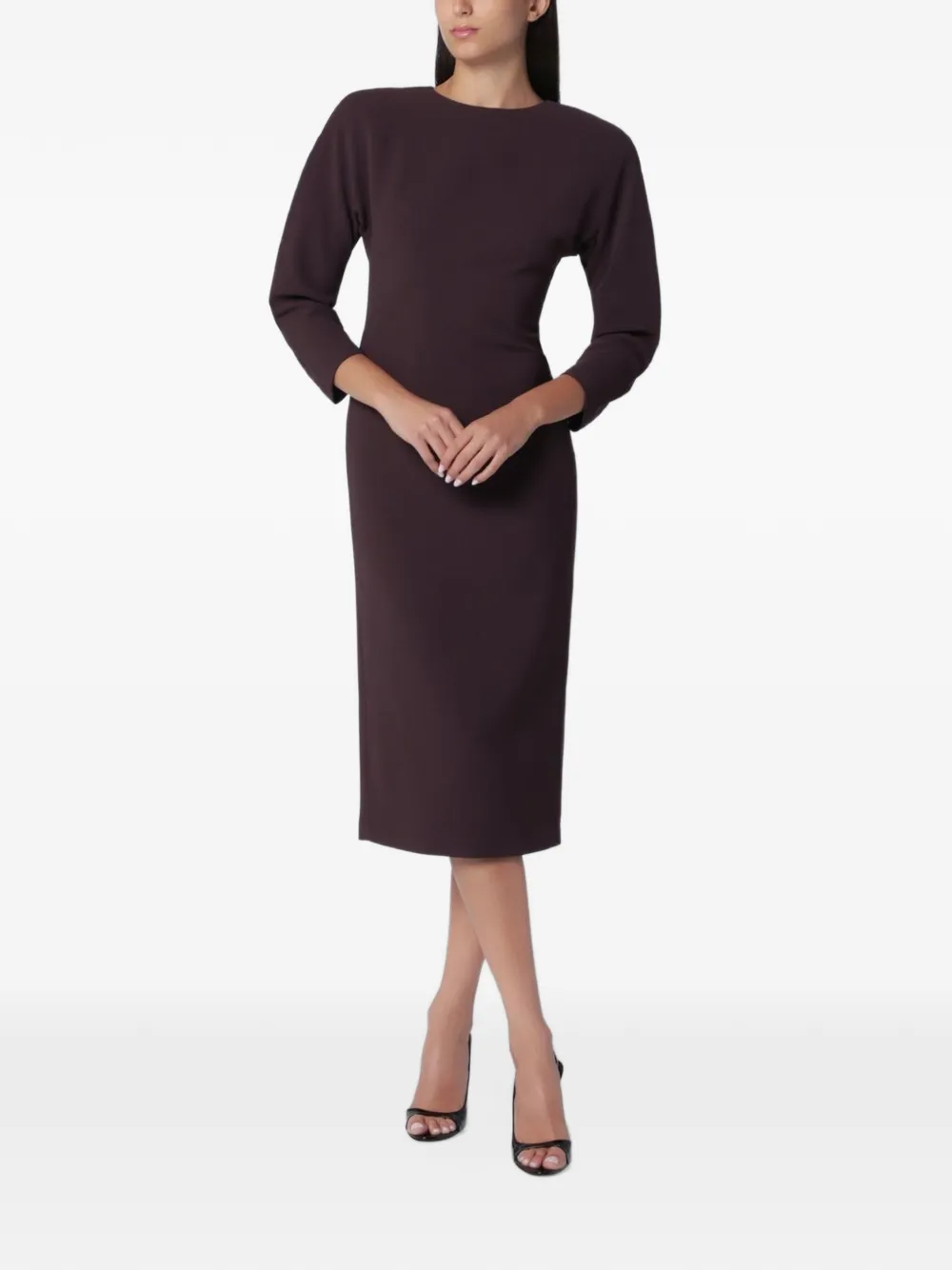 THE ANDAMANE Amanda rounded-shoulder midi dress Rood