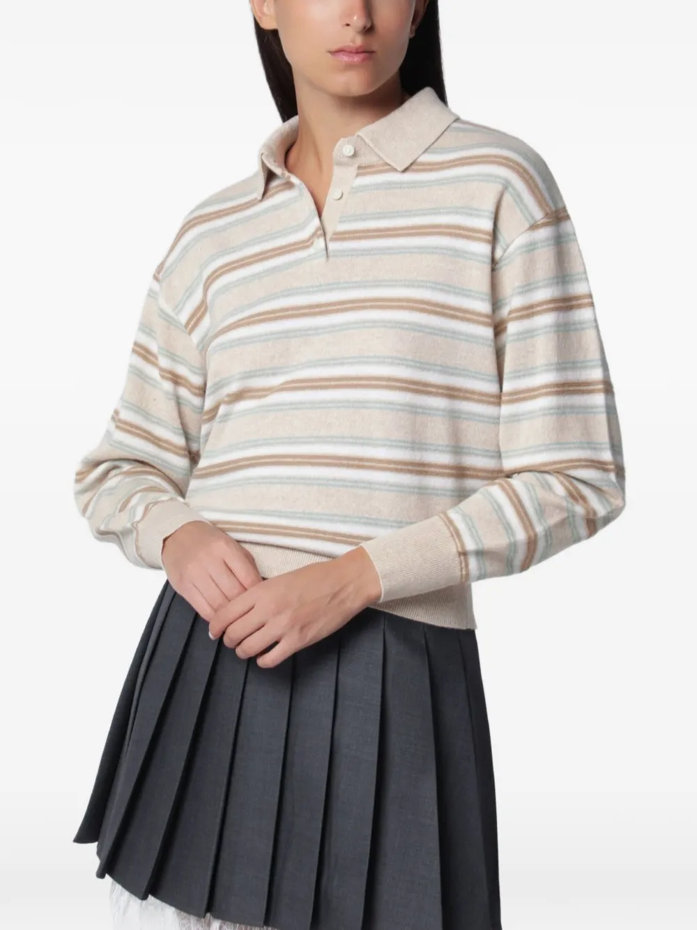 Guest In Residence Collegiate stripe cashmere polo top Beige