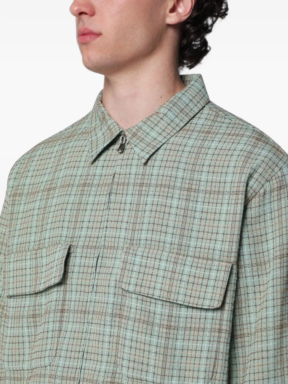 Needles grid-pattern shirt jacket Groen