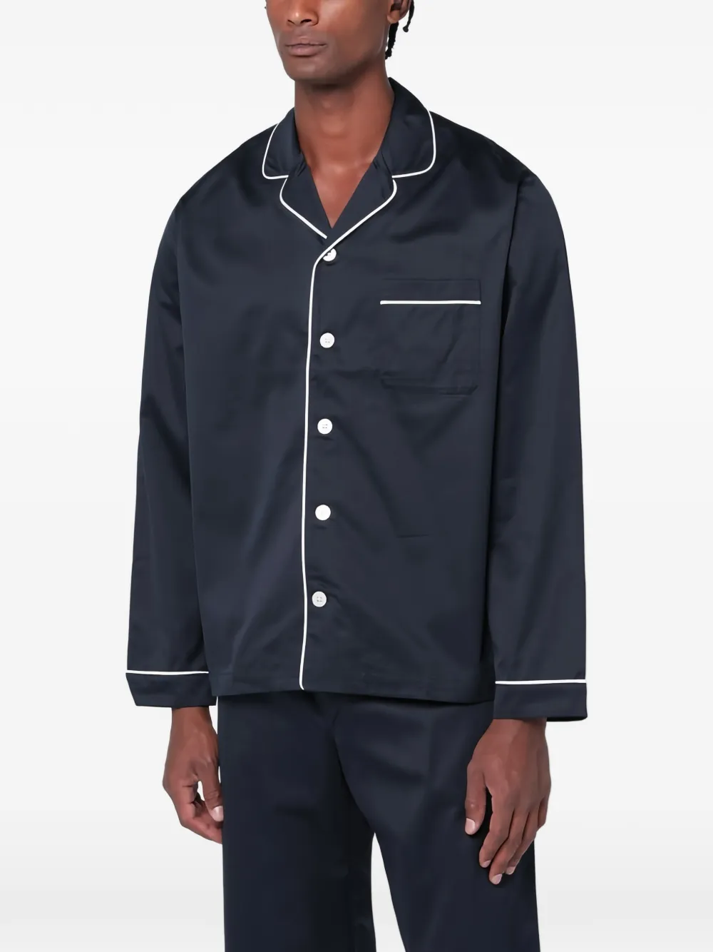 TEKLA Sateen piping-detail pajamas shirt - Blau
