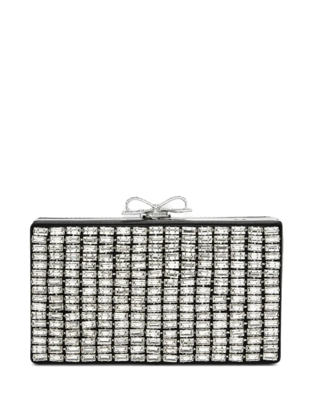Self-Portrait crystal-embellished bow clutch bag - Argento