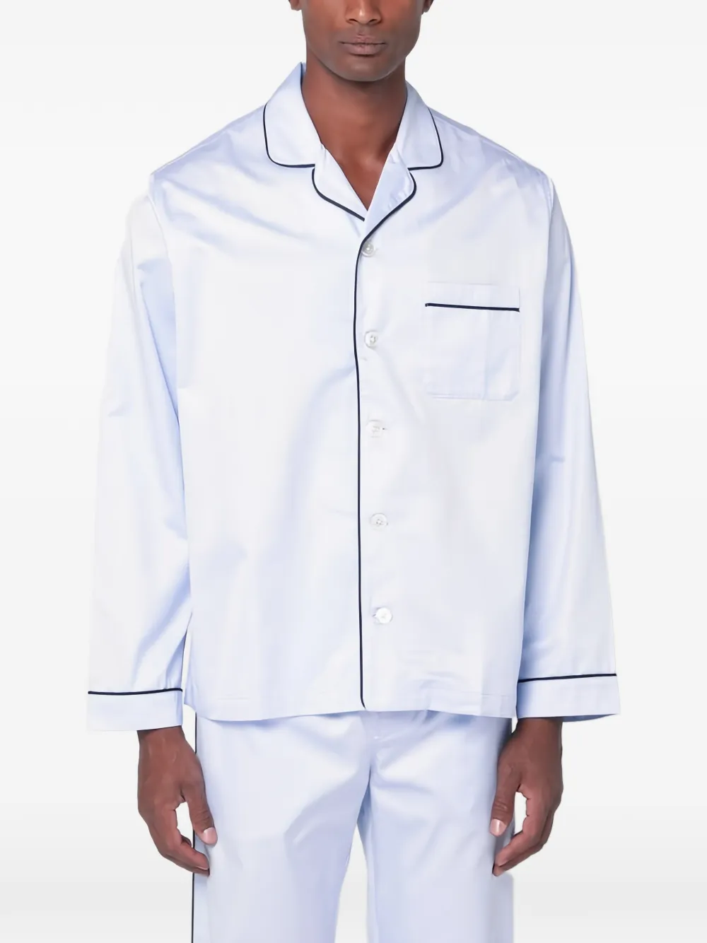 TEKLA piping-detail pajama shirt - Blau