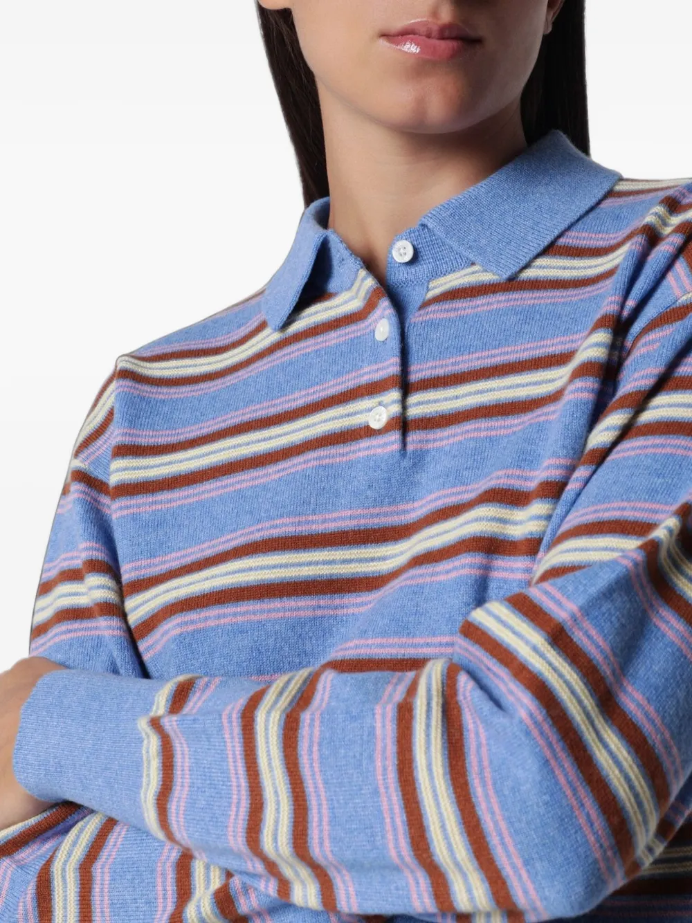 Guest In Residence Collegiate striped polo sweater Blauw