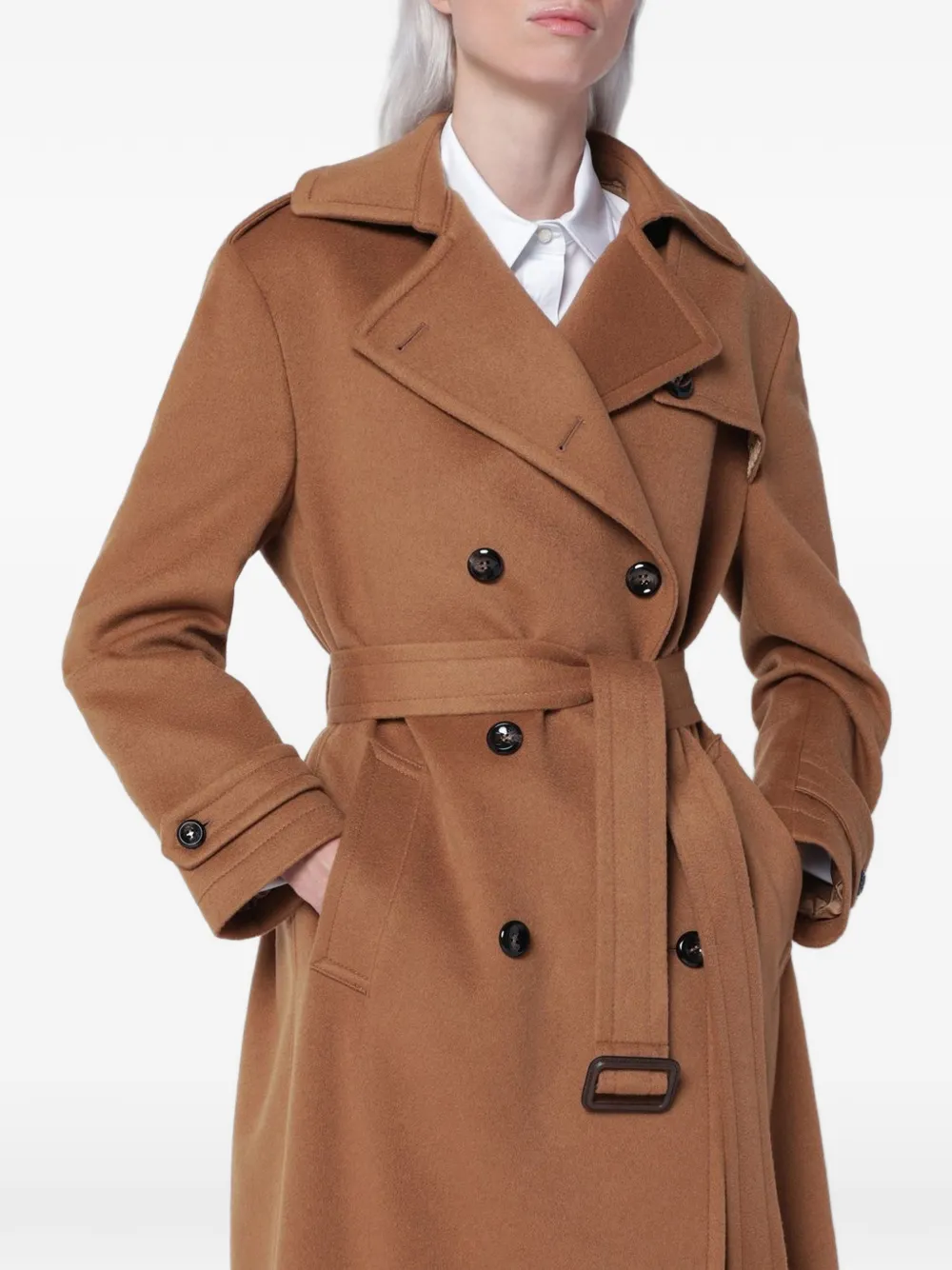 Tagliatore double-breasted cashmere trench coat Bruin