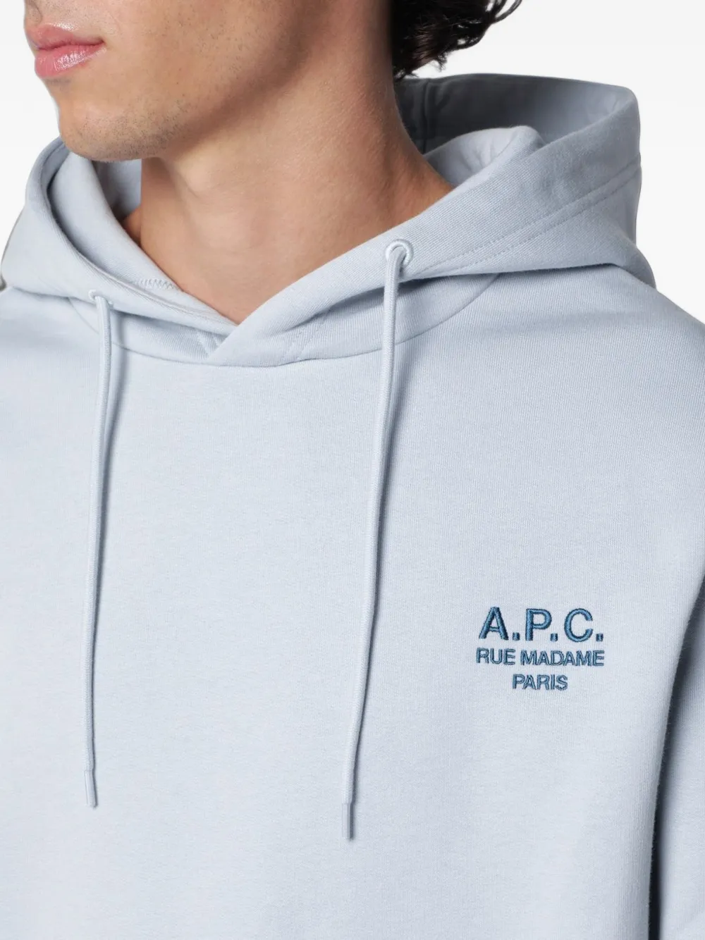 A.P.C. logo-print cotton hoodie Blauw