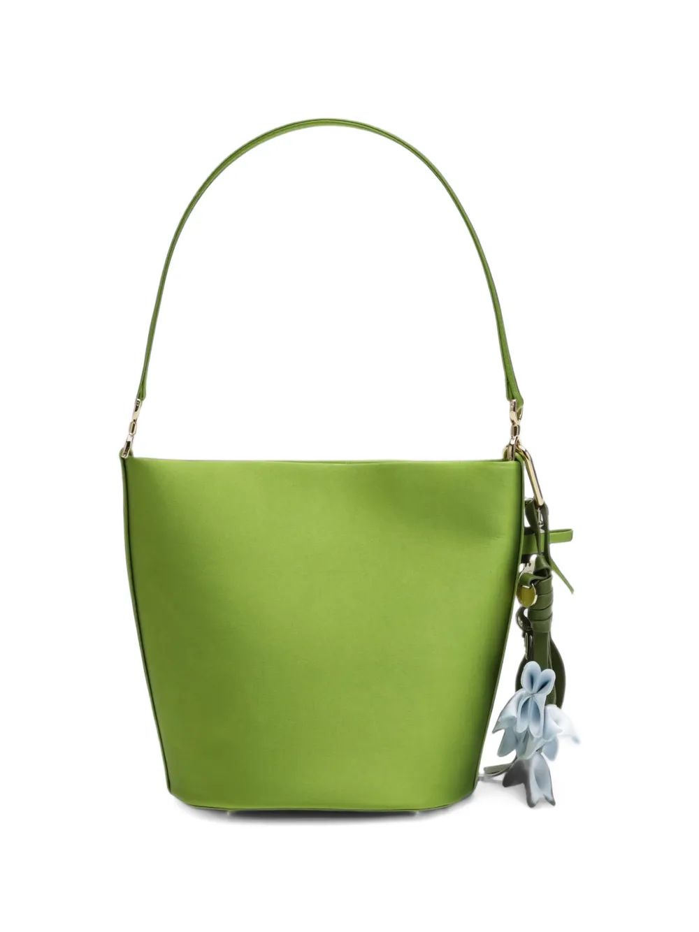 Self-Portrait green satin bucket bag Groen