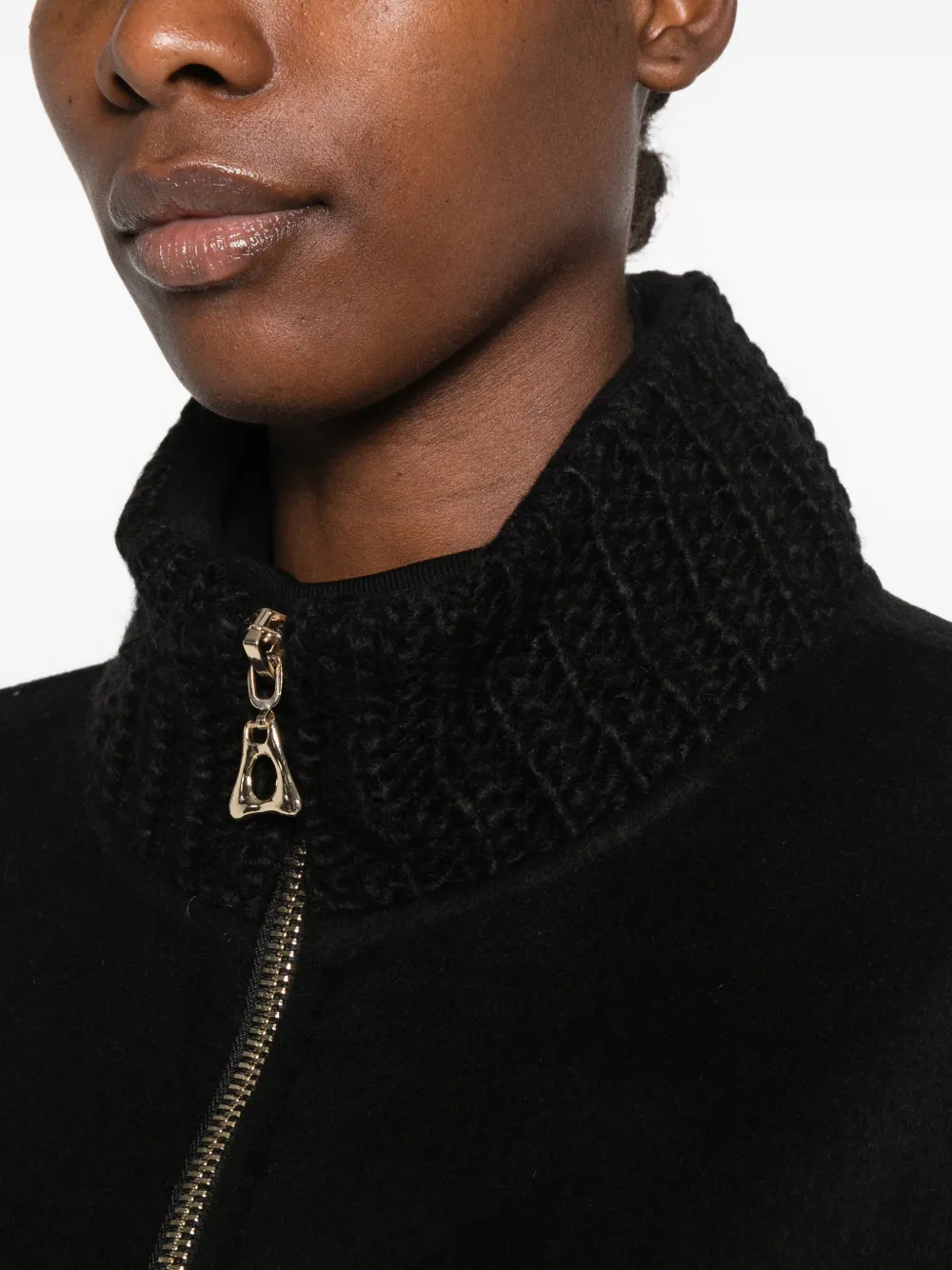 Nenette knit-collar zip-up coat Zwart