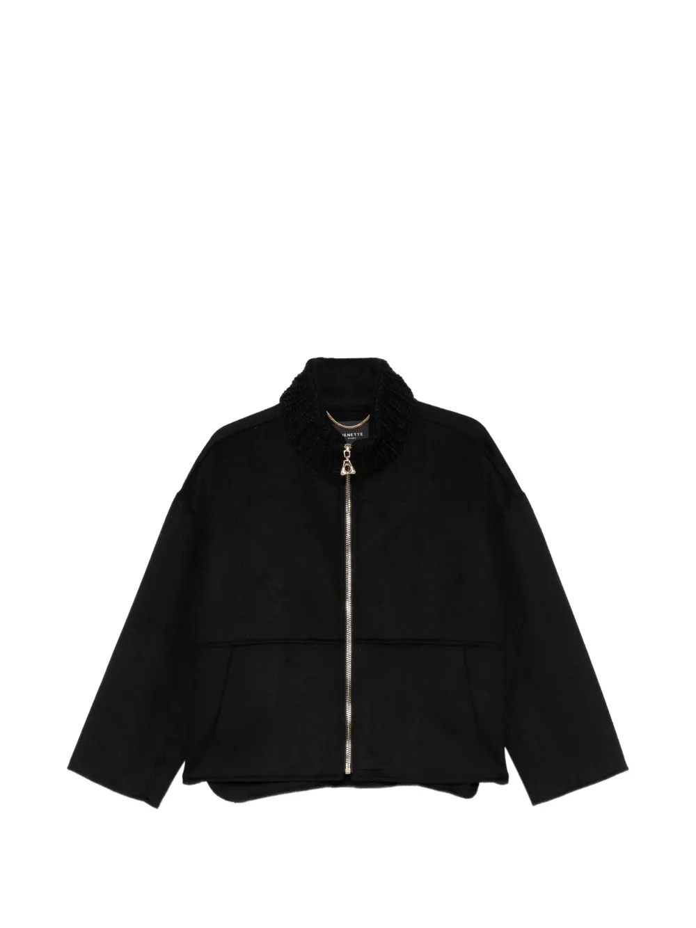 Nenette knit-collar zip-up coat Zwart