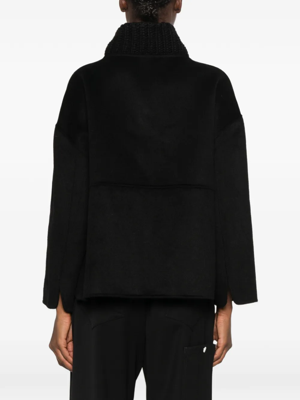 Nenette knit-collar zip-up coat Zwart