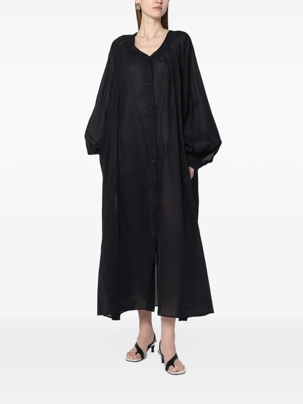 THELATEST button-up balloon-sleeve midi dress - Black