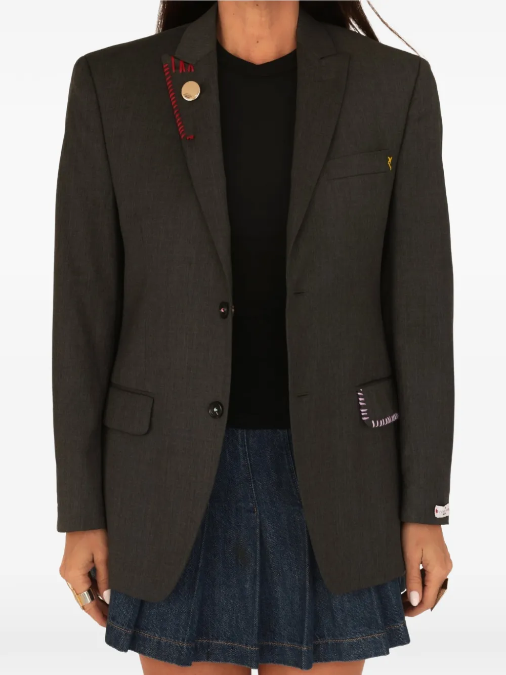 The Divine Rebel Collective x Alfani slogan-print embroidered blazer - Grey