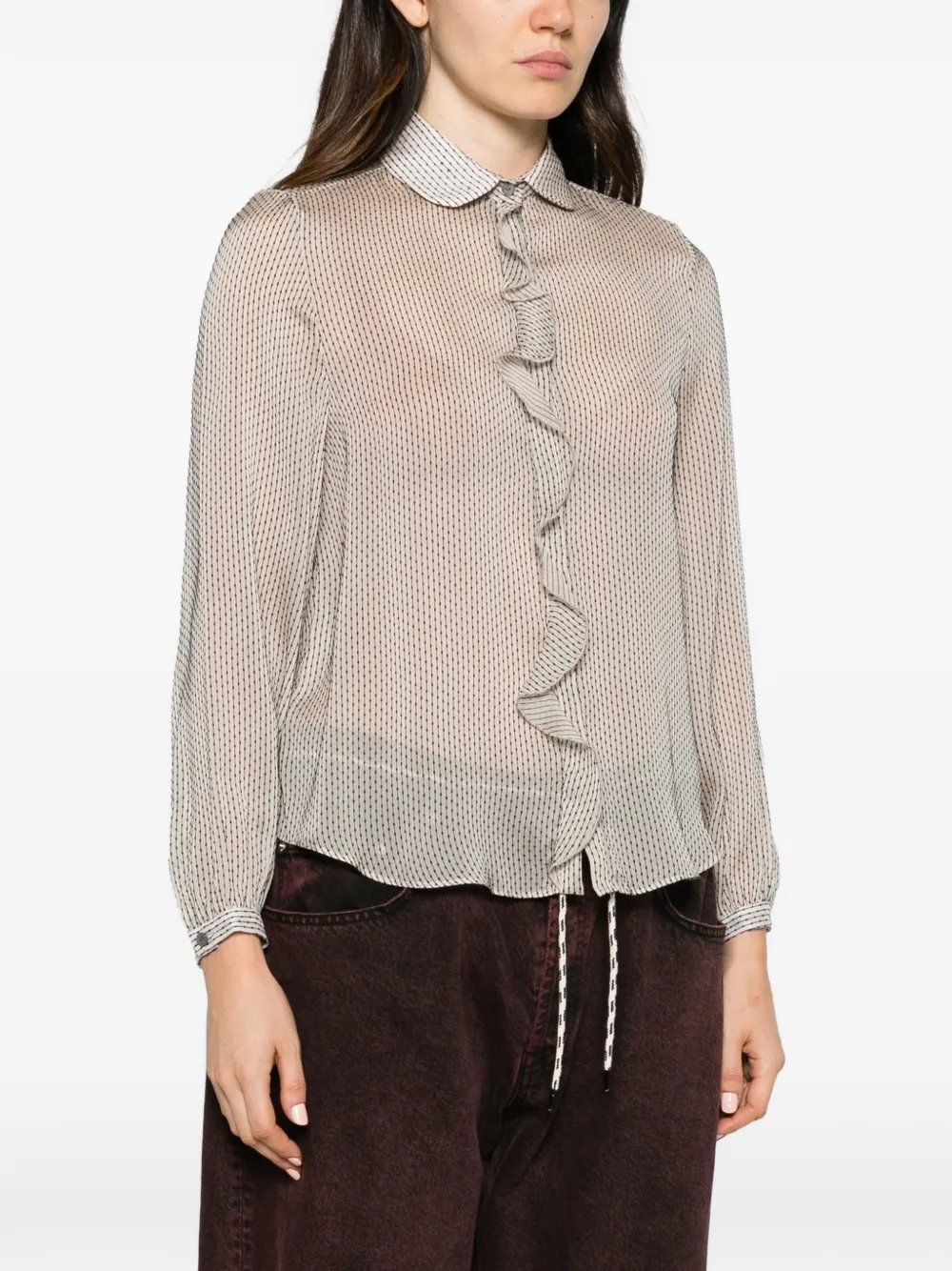 R13 Zijden blouse met ruches Beige