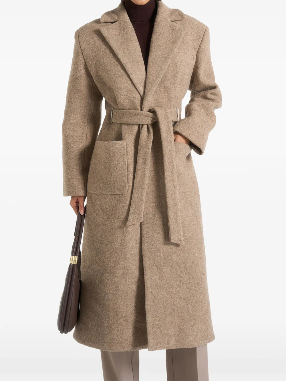 Manière De Voir Jena in taupe wide shoulder wool coat with cinch belt - Braun