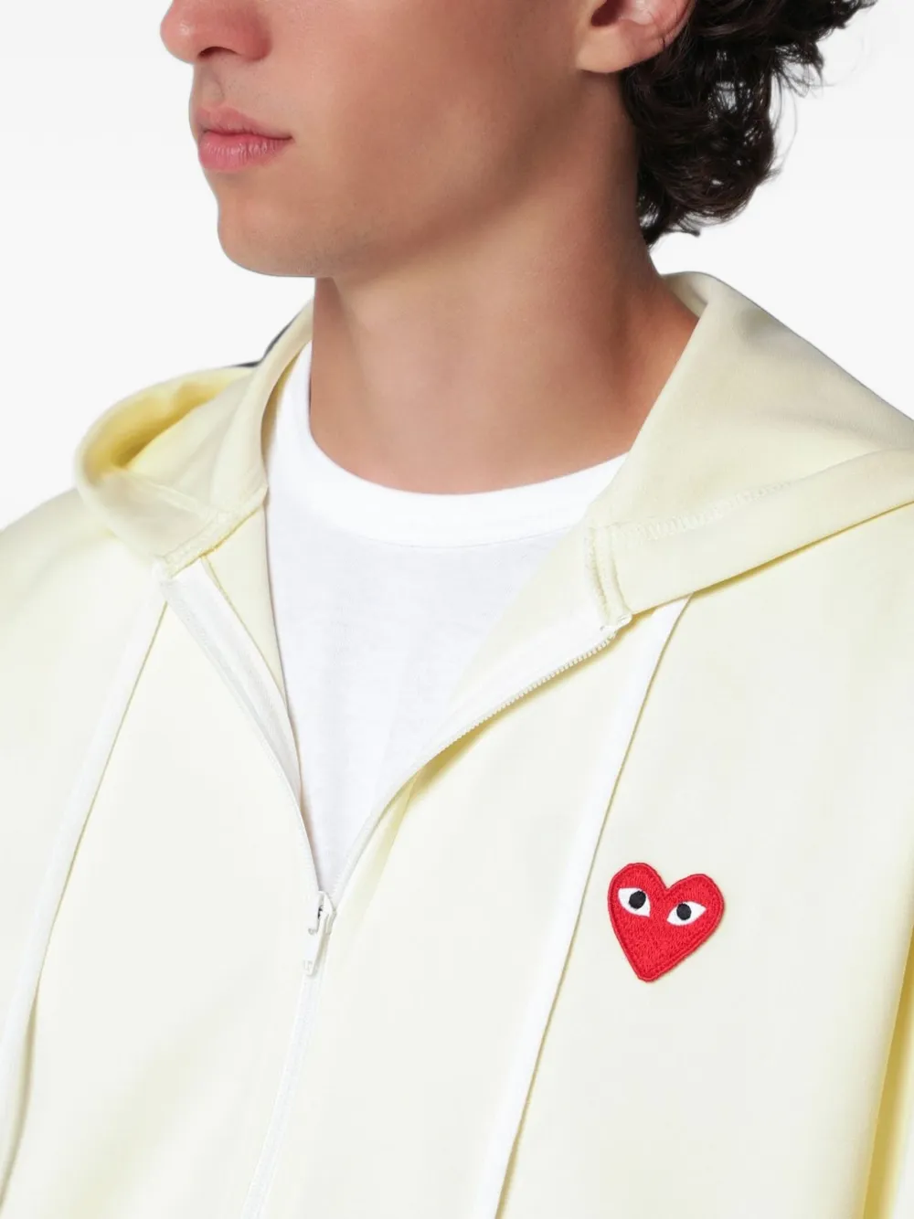 Comme Des Garçons heart-patch zip-up hoodie Beige