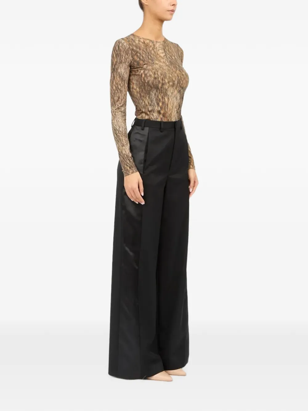 MM6 Maison Margiela satin-trim palazzo pants Zwart
