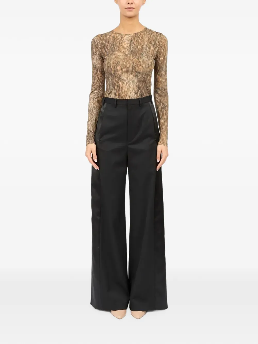 MM6 Maison Margiela satin-trim palazzo pants Zwart
