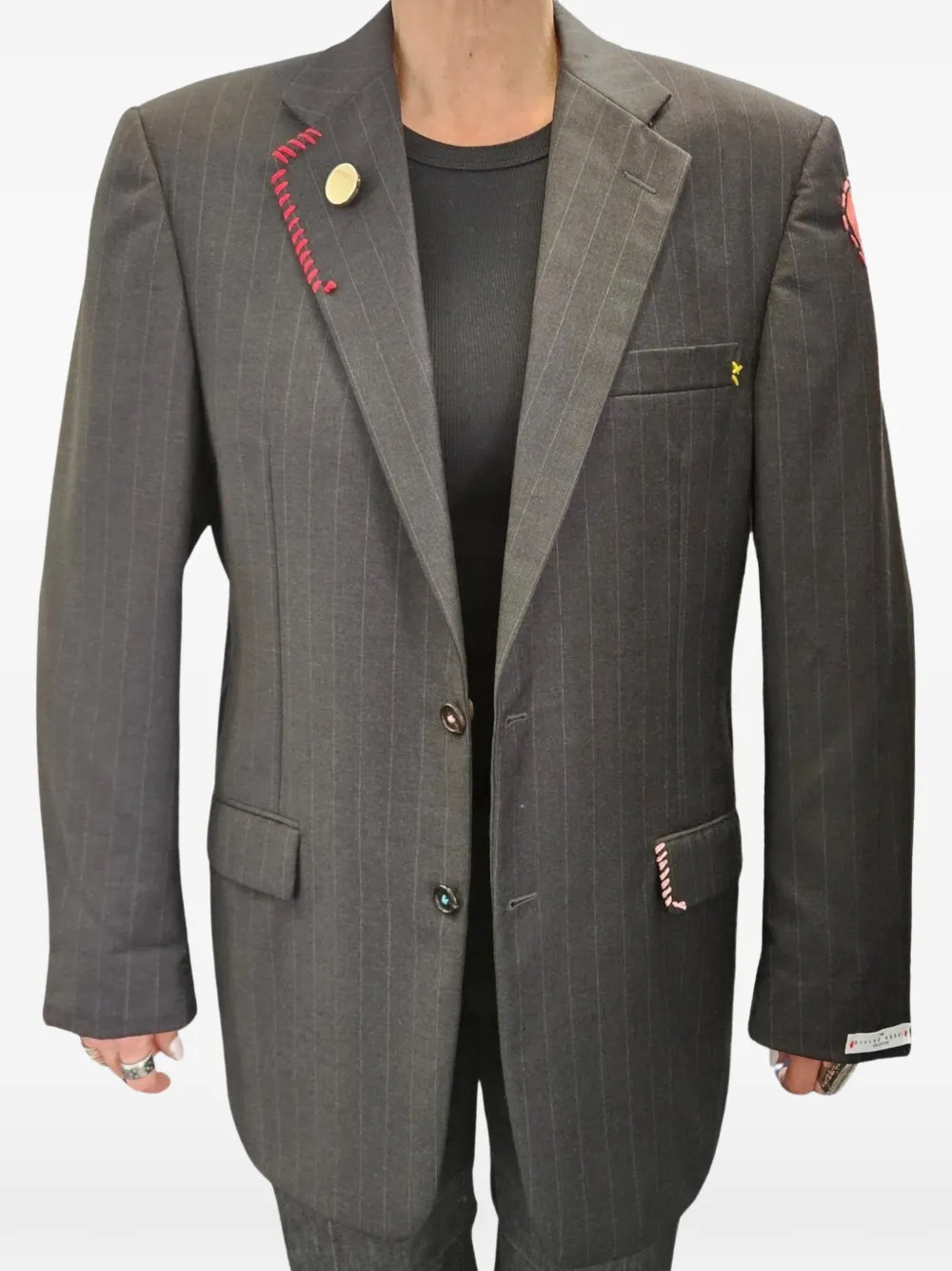 The Divine Rebel Collective x Hickey Freeman Dolly Forever pinstripe-pattern blazer - Grey