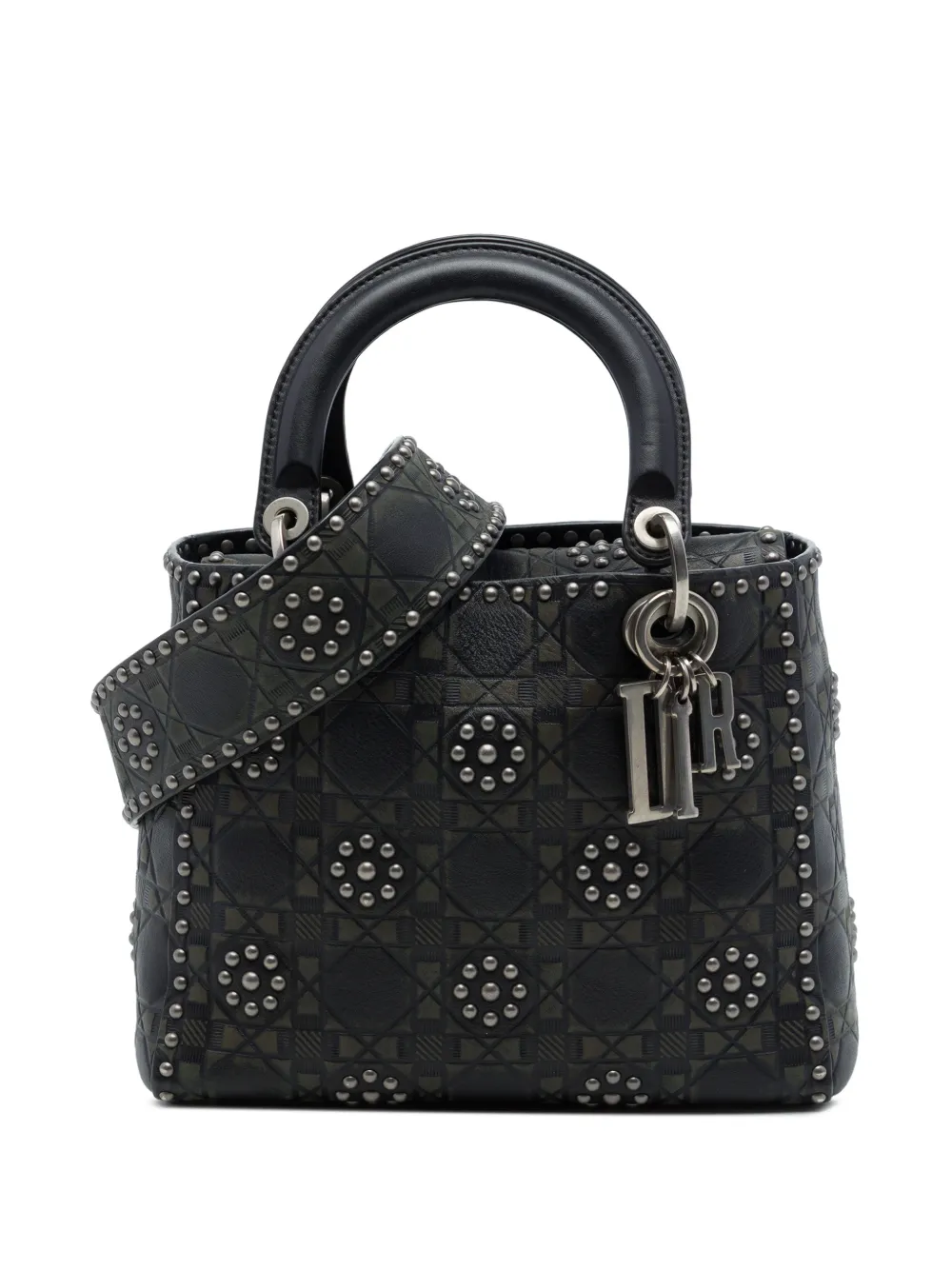 Christian Dior Pre-Owned 2017 Medium Calfskin Cannage Embossed Flower Studded Supple Lady Dior satchel - Schwarz