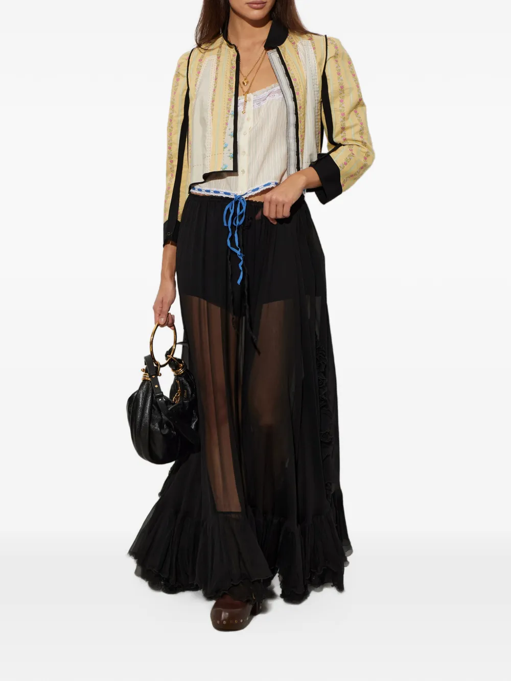 Chloé lace-insert striped tank top Beige
